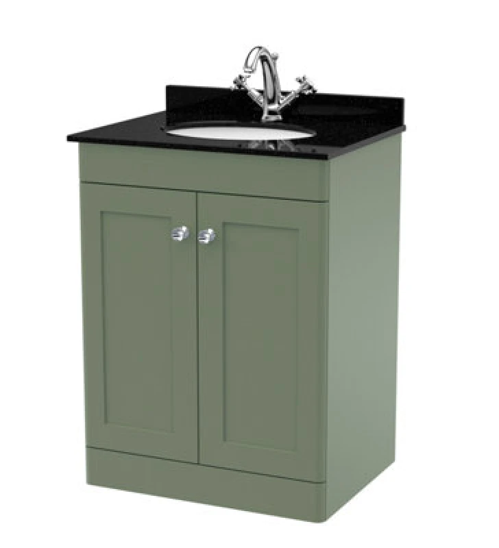 Image of nuie 600mm Floor Standing 2 Door Vanity & Marble Top 1TH - Satin Green CLC825BR1