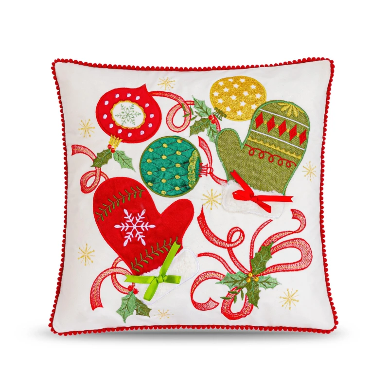 Image of Alan Symonds Embroidered Christmas Cushion with Mittens Bauble Multicolour unisex 45x45cm