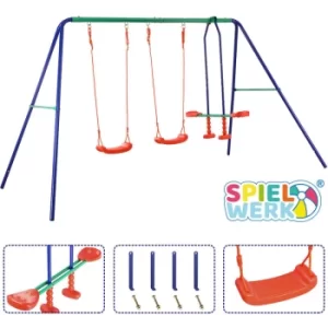 Image of Deuba Childrens Swing Metal Frame 180kg 397 lbs 2x Swing 1x Seesaw Swing 4 Seats Plate Garden Outdoor Toy Fun Activity Kids Playground