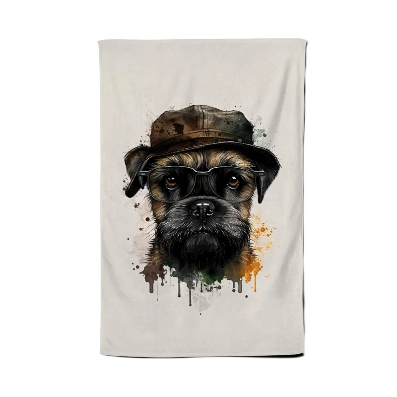 Image of Warren Reed - Designer Border Terrier Dog With Glasses Splashart Tea Towel Multicolor Unisex