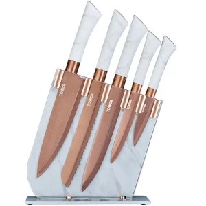 Image of Tower 5 Piece Knife Set with Marble Stand - Rose Gold