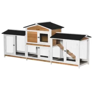Image of Pawhut Two-tier Wooden Rabbit Hutch With Two Runs Pull-out Tray - White