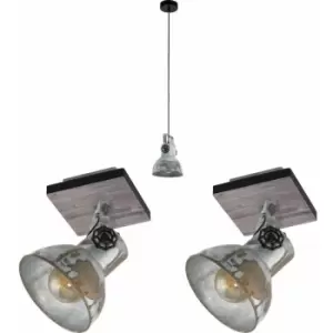 Image of Ceiling Pendant Light & 2x Matching Wall Lights Industrial Raw Steel Lamp Shade
