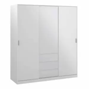 Image of Naia Wardrobe With 2 Sliding Doors + 1 Door + 3 Drawers In White High Gloss
