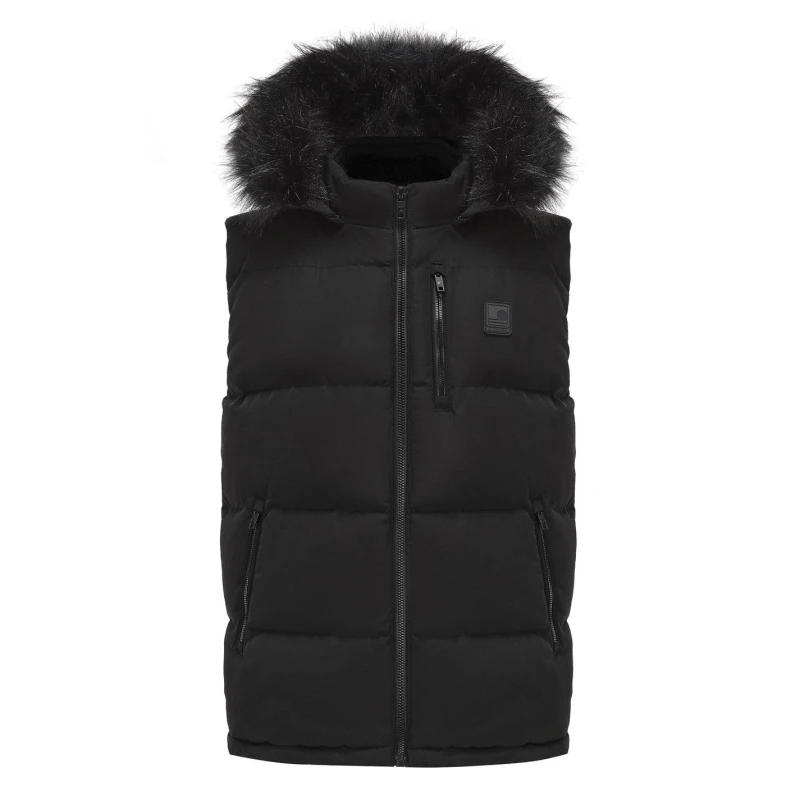 Image of SoulCal Mens 2 Zip Double Layered Sherpa Lined Hooded Gilet Black male XS