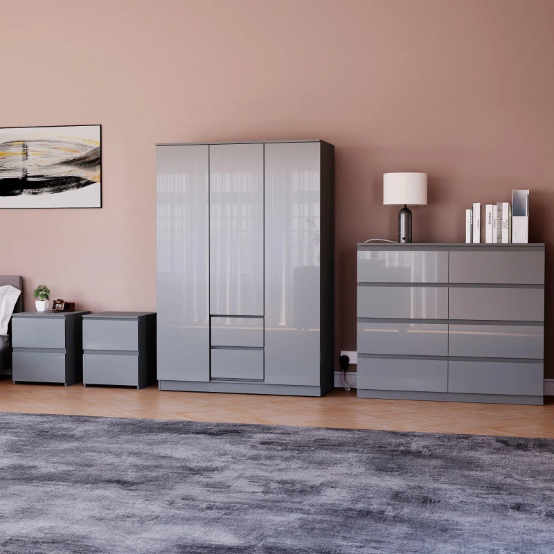 Image of Lassic Vida Designs Glinton Gloss 4 Piece Bedroom Set 10 Grey unisex 4 Piece