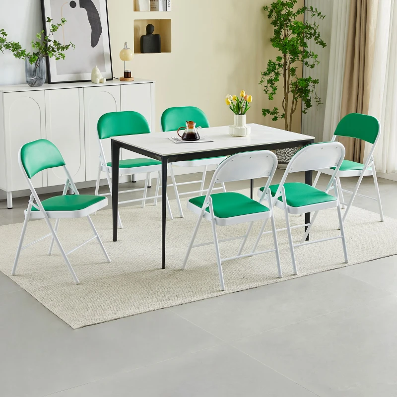 Image of MCC Direct Set of 6 Folding Dining Chairs with Metal Frame and Padded Seats Green