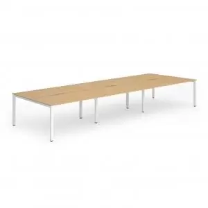 Image of B2B White Frame Bench Desk 1400 Beech 6 Pod
