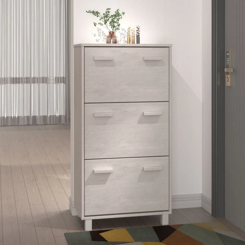 Image of VIDAXL Vidaxl - Shoe Cabinet hamar White 59.5x35x117cm Solid Wood Pine 8720286818596