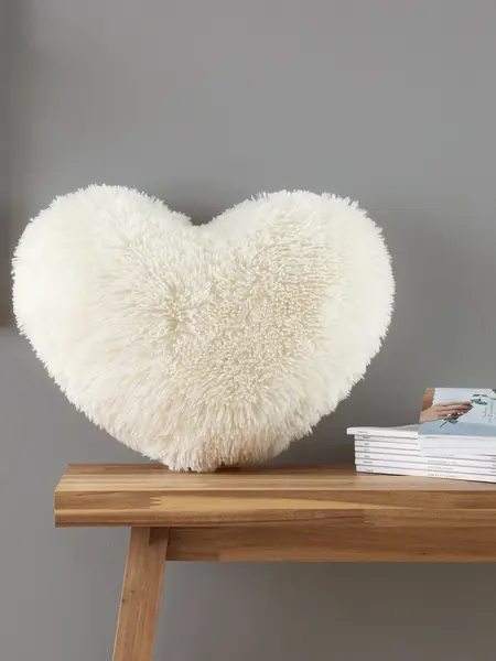 Image of Catherine Lansfield 'Cuddly' Faux Fur Heart Cushion Cream