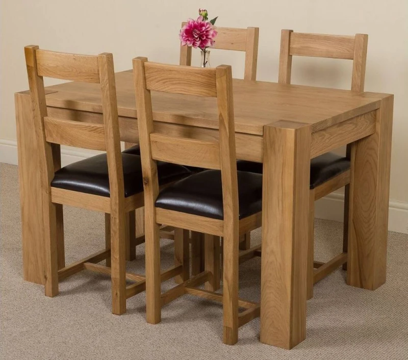 Image of Thats Furniture Kuba 125 x 80cm Chunky Oak Small Dining Table & 4 Lincoln Chairs in Brown Brown Unisex 125 x 80 cm