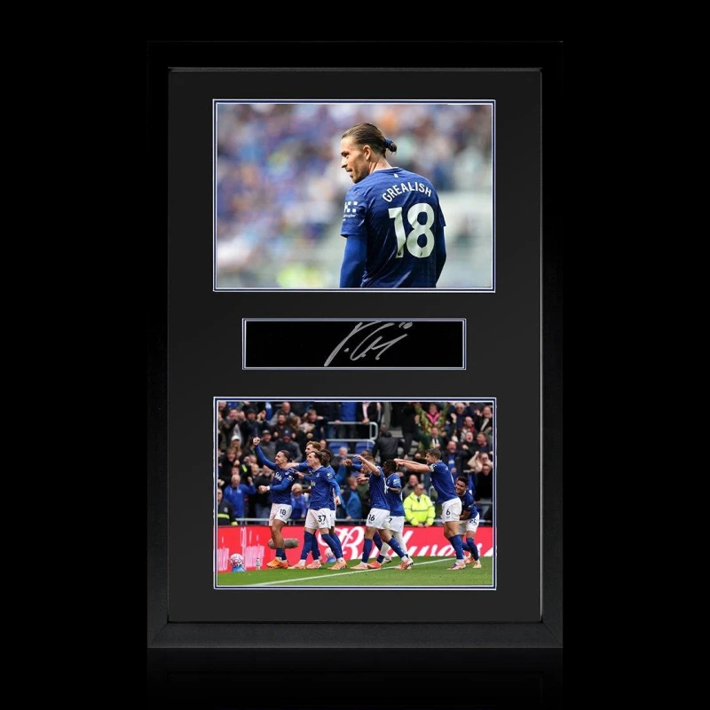 Image of The Fan Cave Jack Grealish Signed Everton Plaque Iconic Frame I Signed Photos 690x480mm Blue 39661818000