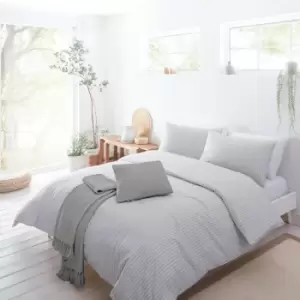 Image of Drift Home Ellis Stripe Sustainable Eco-Friendly Reversible Duvet Cover Set, Silver, Double