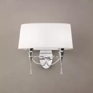 Image of Lucca wall light with switch 2 Bulbs E27, polished chrome with white lampshade & transparent crystal