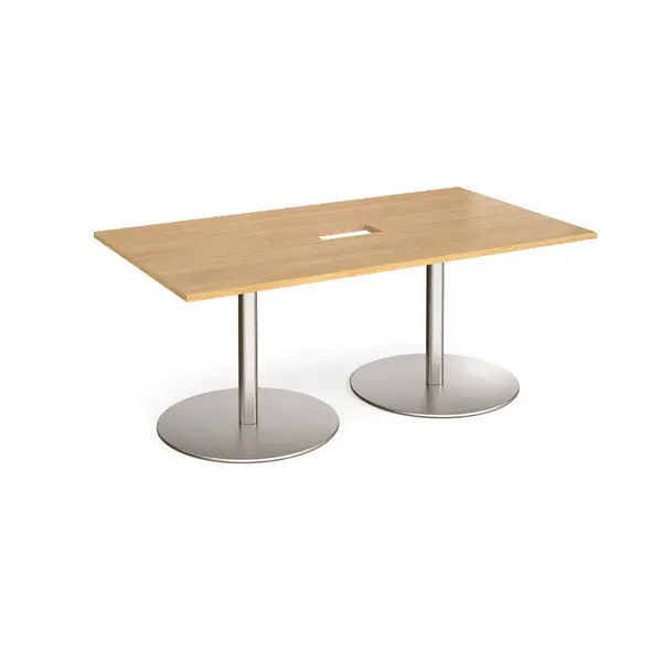 Image of Eternal Rectangular Office Boardroom Table with Power Module Cut Out - Oak - Brushed Steel Base - W1800mm