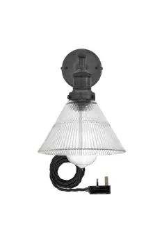 Image of Brooklyn Glass Funnel Wall Light, 7 Inch, Pewter Holder With Plug