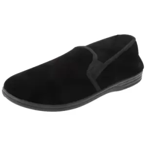 Image of Zedzzz Mens Ross Twin Gusset Velour Slippers (7 UK) (Black)