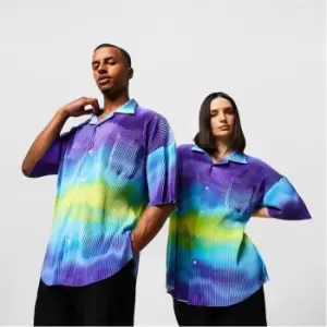 Image of Mennace Ombre Plisse Button Front Shirt - Blue