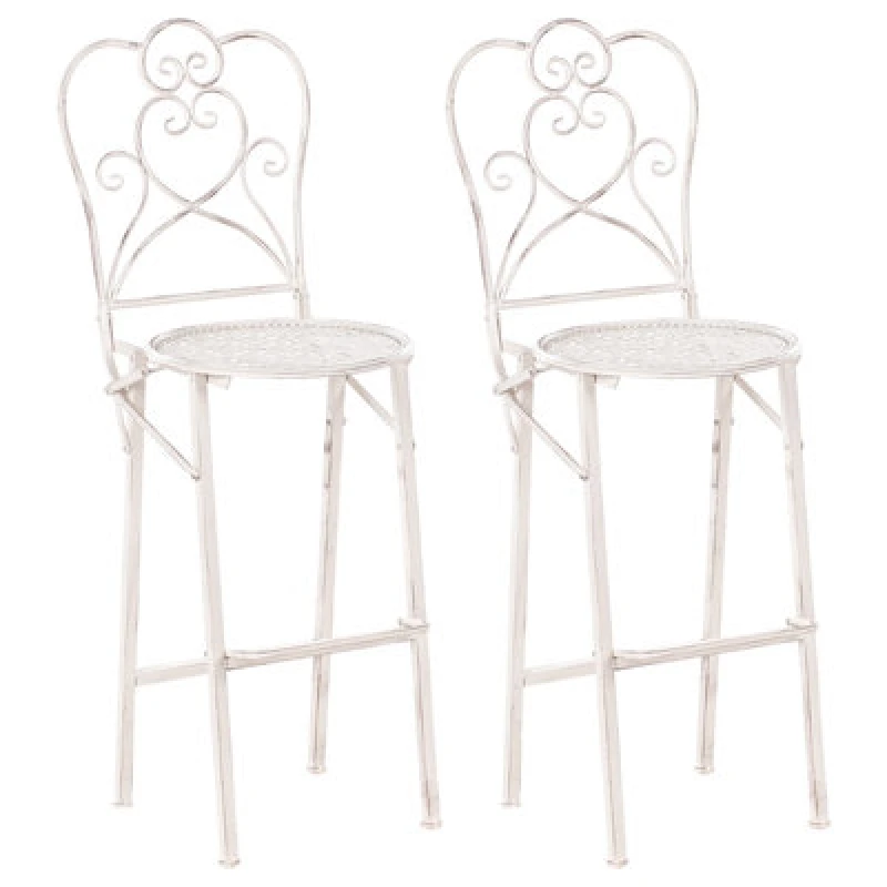 Image of Beliani Set Of 2 Garden Bar Chairs Trieste Folding Metal Light Beige