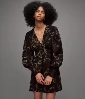 Image of AllSaints Womens Auden Tempest Dress, Deep Green, Size: 8