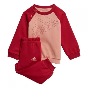 Image of adidas Essentials Logo Sweatshirt and Pants (Gende - Ambient Blush / Team Victory R