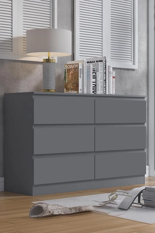 Image of FW Style Stora 6 Drawer Chest Of Drawers Matt Dark Grey STR6CDKGY