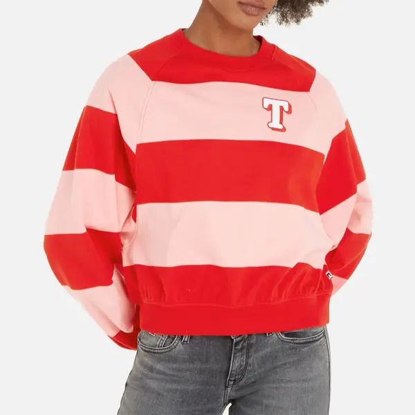 Image of Tommy Jeans Striped Two-Tone Cotton Sweatshirt - L