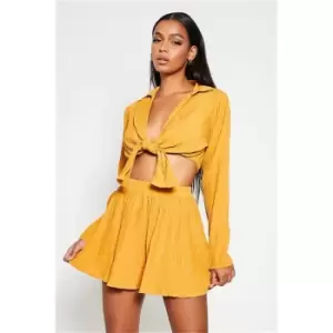 Image of I Saw It First Mustard Plisse Elasticated Mini Shorts Co-Ord - Yellow