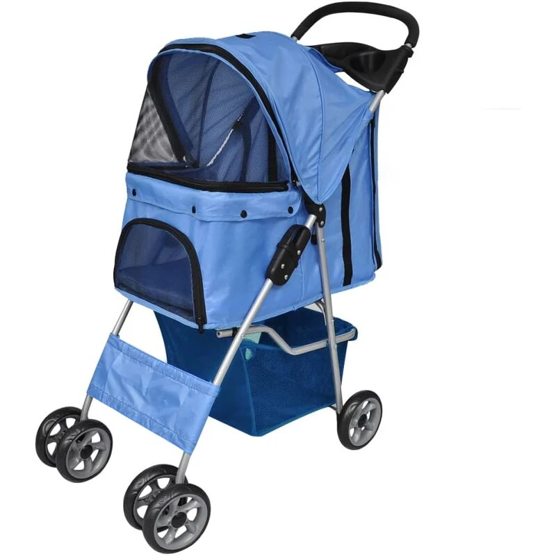 Image of vidaXL Folding Pet Stroller Dog/Cat Travel Carrier Blue Transport Trolley