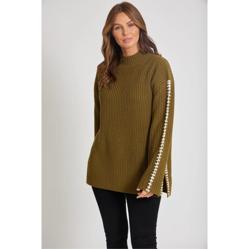 Image of Be You Contrast Stitch Jumper Womens - Green Green 8 - 10