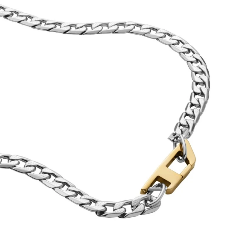 Image of Diesel DX1343040 Stainless Steel and Gold Tone IP Logo Necklace - A9214