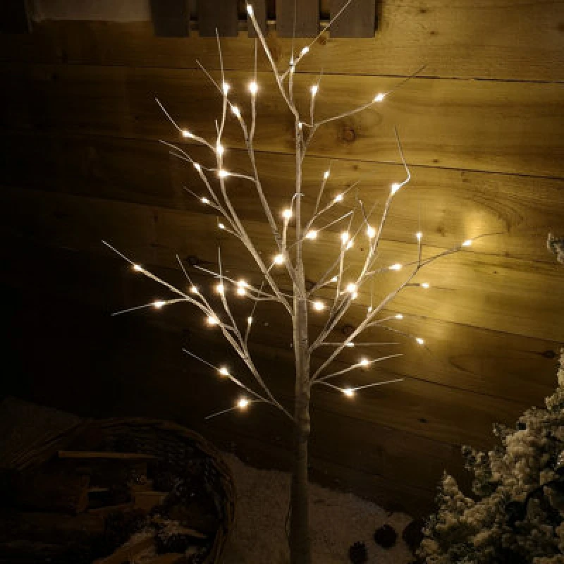 Image of Samuel Alexander 1.2m (4ft) Indoor Outdoor Christmas Lit Birch Tree with 48 Warm White LEDs White