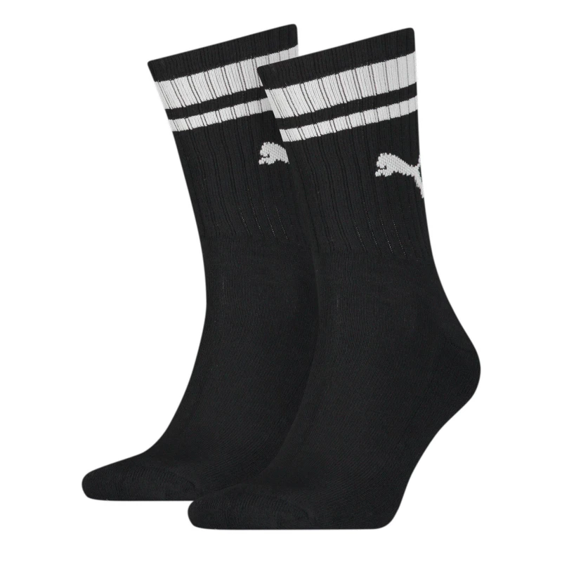 Image of Puma Crew Heritage Stripe 2p Unisex Sock Adults Black/White unisex 6-8
