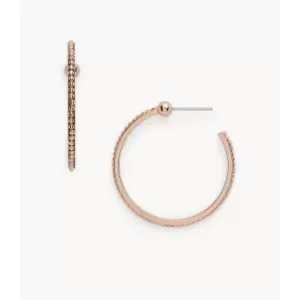 Image of Fossil Womens Textured Rose Gold-Tone Stainless Steel Hoops - Rose Gold