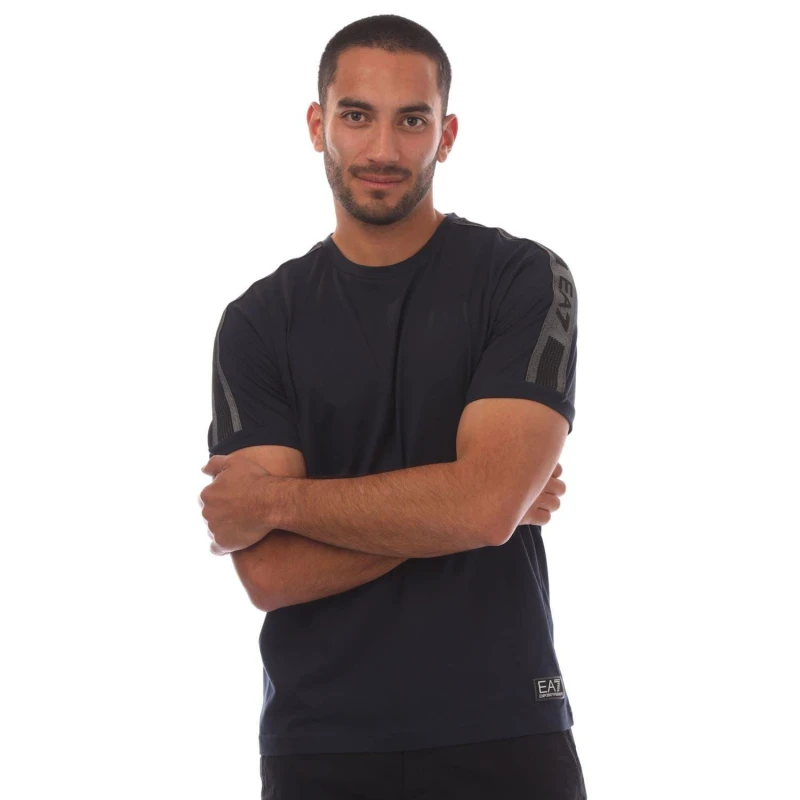 Image of EA7 Logo Series Cotton-Jersey T-Shirt Navy male S