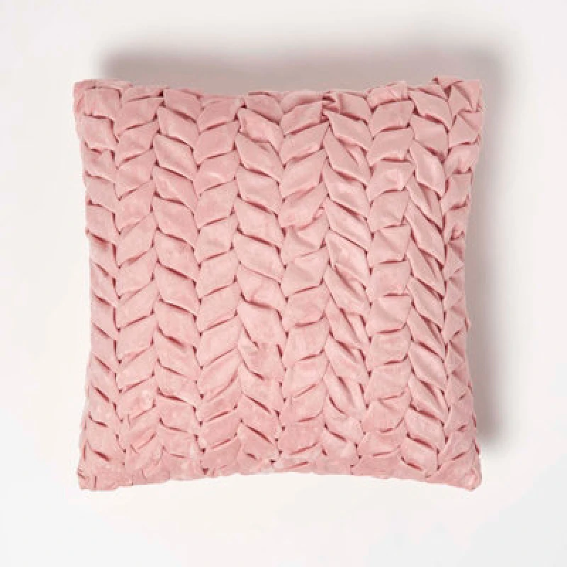 Image of Homescapes Grace Pleated Pink Velvet Cushion