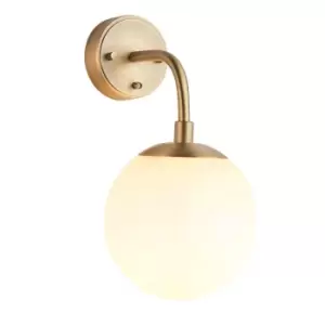 Image of Antique Brass Wall Light & Opal Glass Shades - Single Bulb Downwards Sconce