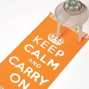 Image of Keep Calm And Carry On Orange White Rug Hand Woven Base, 60 x 100cm - Orange & white - Orange & white - Homescapes