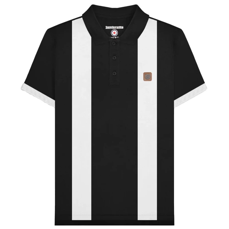 Image of Lambretta Lambretta Men Vintage Panelled Polo Shirt in True Black Size: Medium True Black M Male 5063703650205