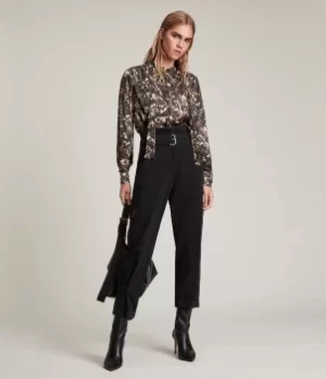 Image of AllSaints Womens Toni Kettu Silk Blend Shirt, Black, Size: 8