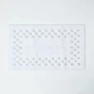 Image of HOMESCAPES Cotton Check Border White Bath Mat - White - White - White
