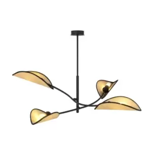 Image of Lotus Black Multi Arm Semi Flush Ceiling light with Brown Fabric Shades, 4x E14