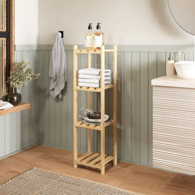 Image of Core Products 4 Tier Square Shelves Storage Unit, Natural Sanded Pine, Clear PSUN4