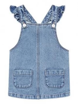 Image of Mango Baby Girls Frill Detail Denim Pinafore Dress - Blue, Size 18-24 Months