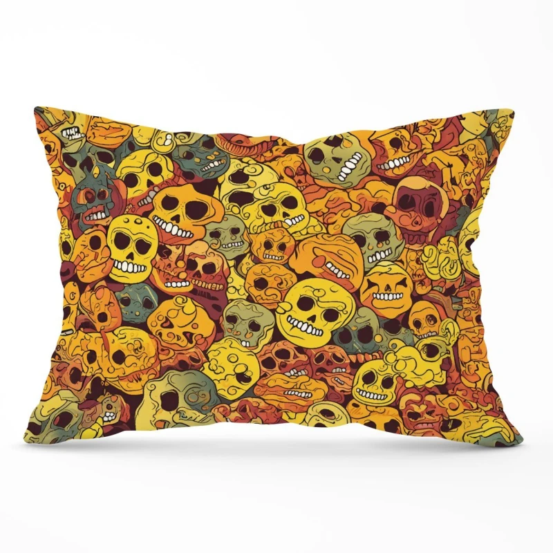 Image of Warren Reed - Designer Autumnal Skulls Pattern Cushions in Orange Size: 33cm x 48cm Orange Unisex 33cm x 48 cm