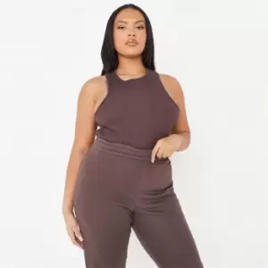Image of Missguided Plus Rib Longline Extreme Racer Vest - Brown