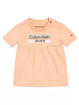 Image of Calvin Klein Jeans Baby Hero Logo Short Sleeve Dress - Fresh Cantaloupe, Light Orange, Size 6-9 Months