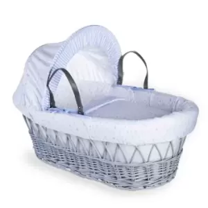 Image of Clair de Lune Stars & Stripes Grey Wicker Moses Basket - Blue