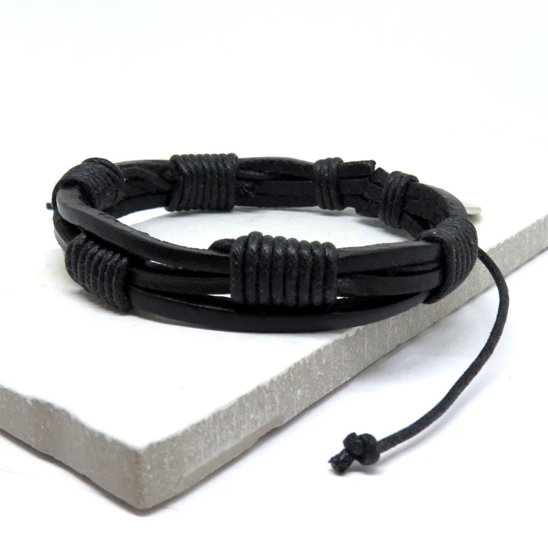Image of Aye Do Gifts Mens Black Leather Cord Bracelet - 7361-NP-MLEACDB Black male One Size