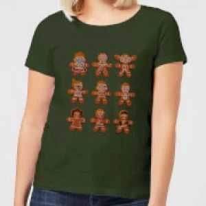 Image of Star Wars Gingerbread Characters Womens Christmas T-Shirt - Forest Green - M